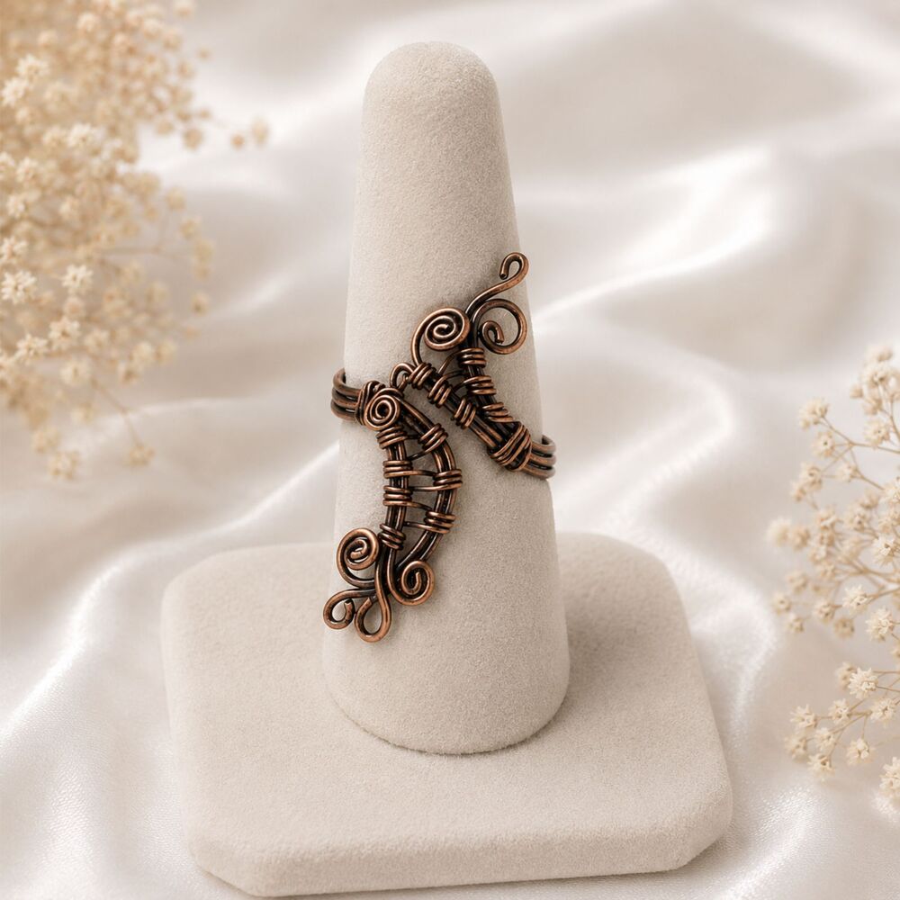 Artisan Copper Wire Work Boho Adjustable Statement Ring